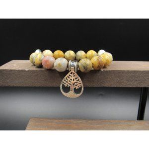 7" Silver Tone Tree Of Life Various Stones Expandable Bracelet Vintage Elegant